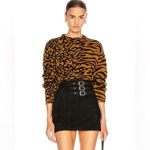 Proenza Schouler Black and Mustard Animal-Print Crewneck Sweater
